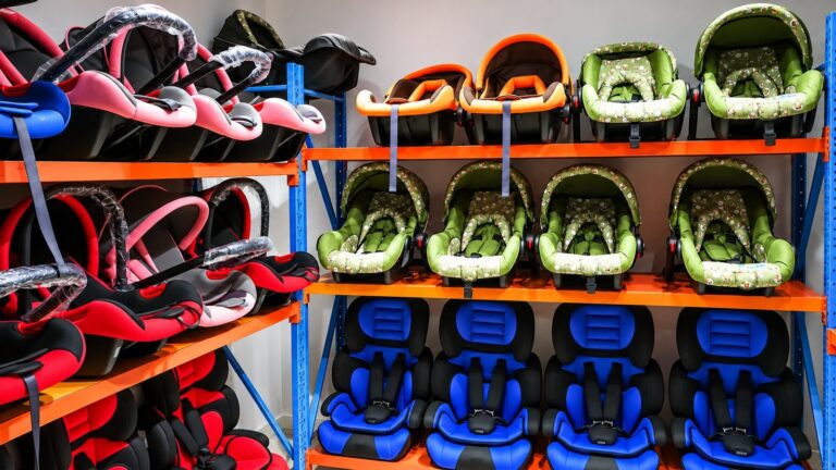 Store shelves full of child car seats